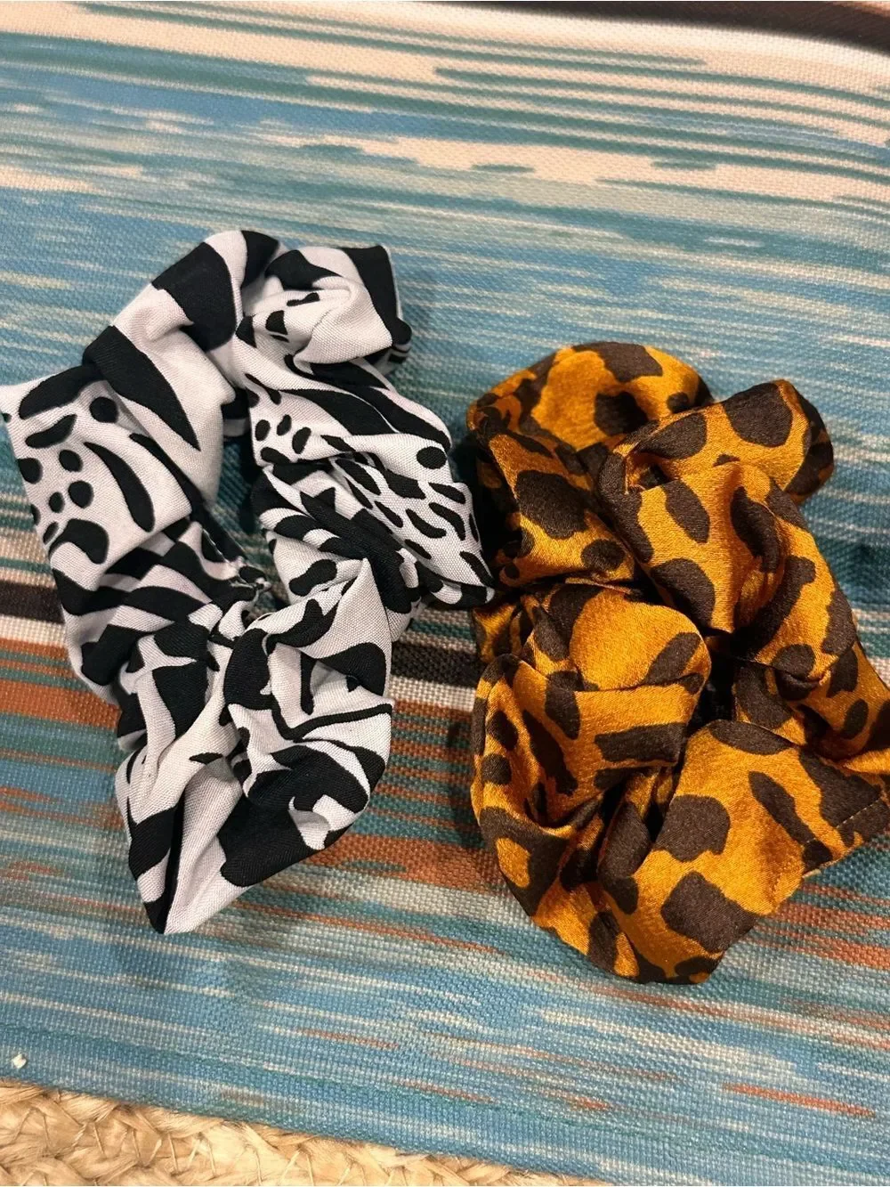 Multi-Pack Fabric Scrunchies - Leopard, checkered, polka dots